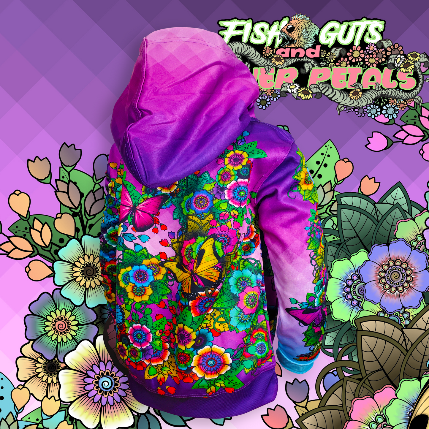 Fish Guts and Flower Petals - BUTTERFLY FLOWERS - Hoodie