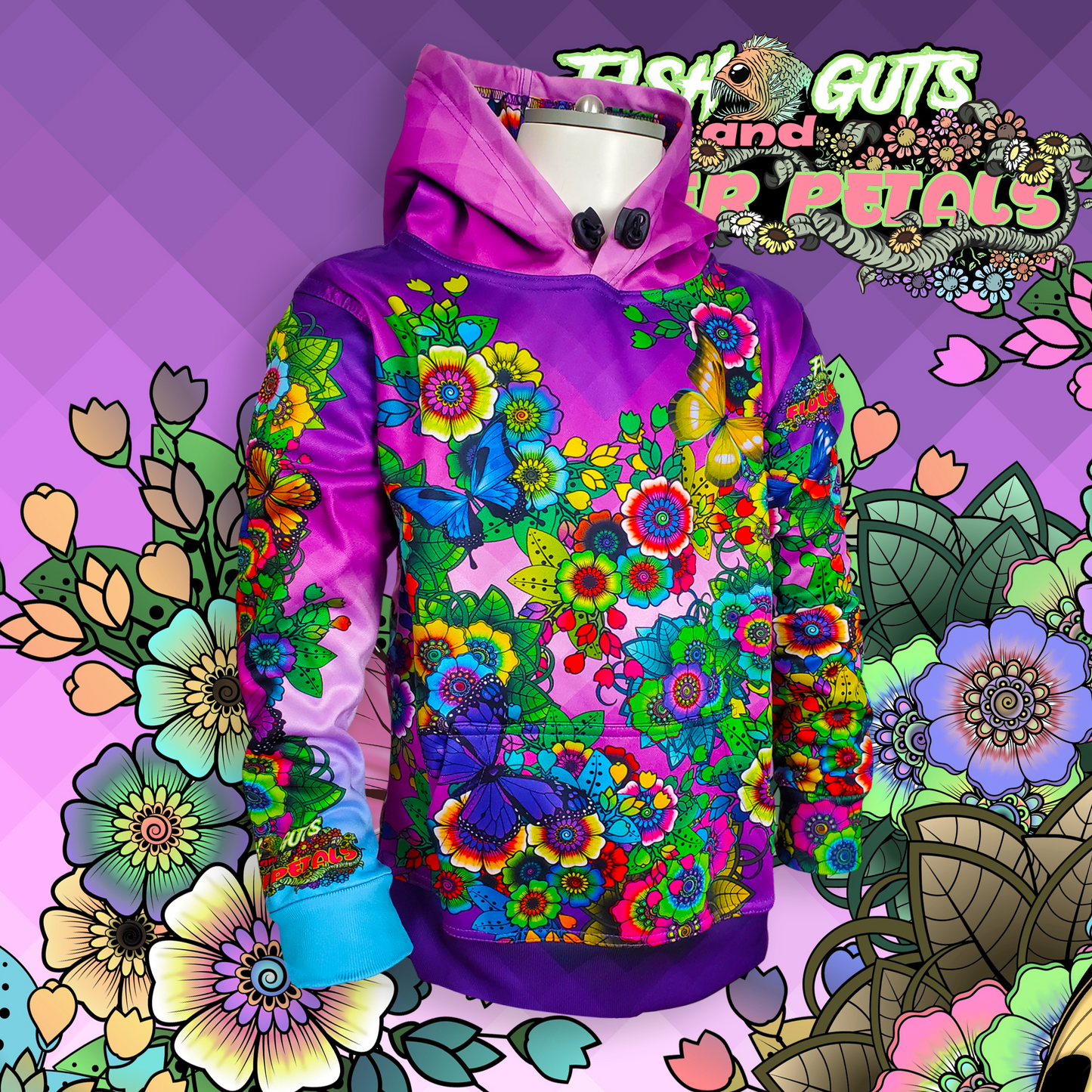Fish Guts and Flower Petals - BUTTERFLY FLOWERS - Hoodie