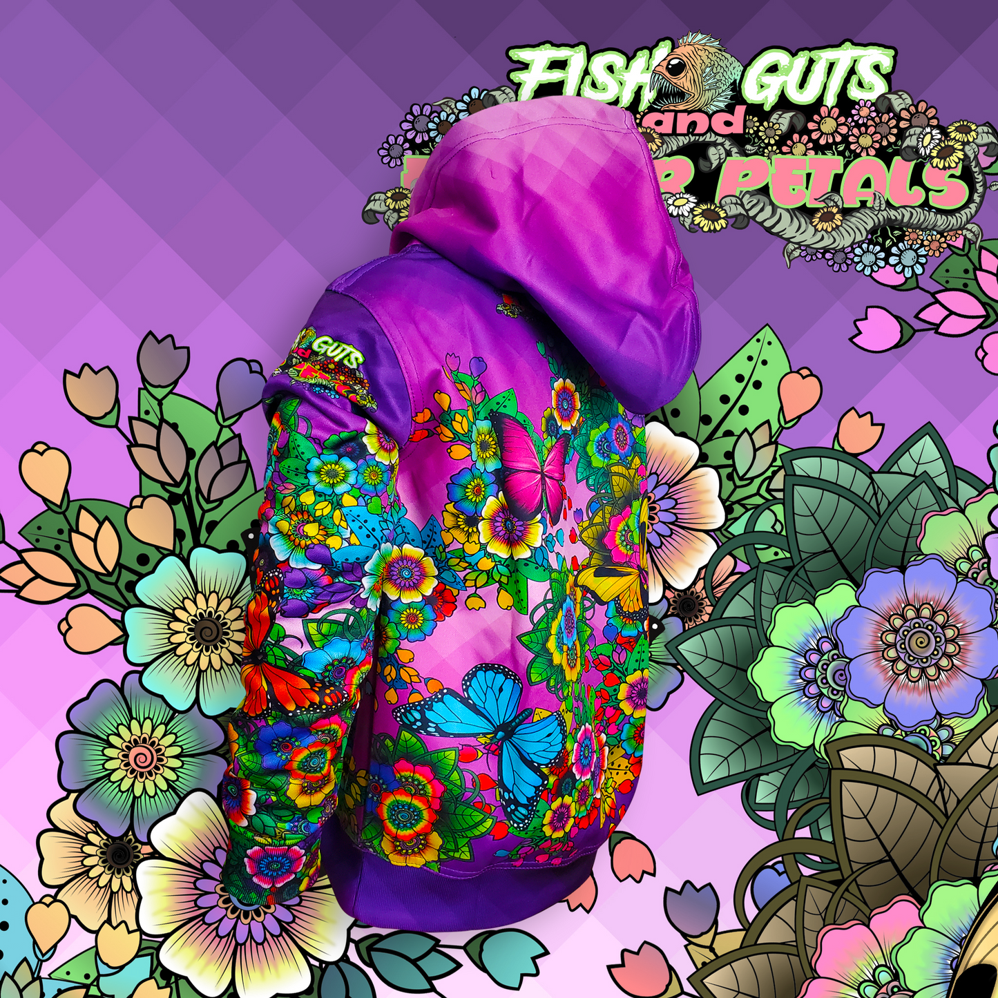 Fish Guts and Flower Petals - BUTTERFLY FLOWERS - Hoodie